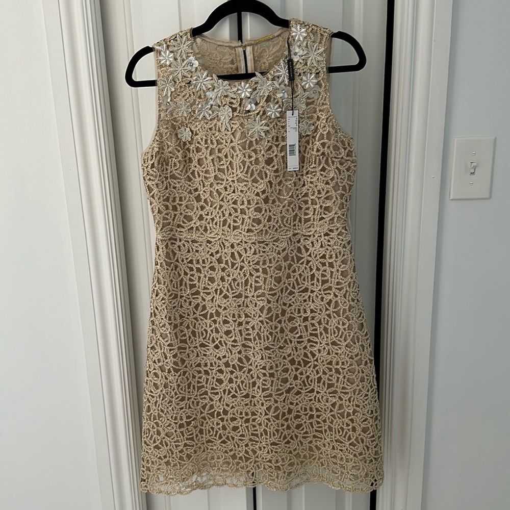 NWT Elie Tahari Gold Crochet Lace Dress